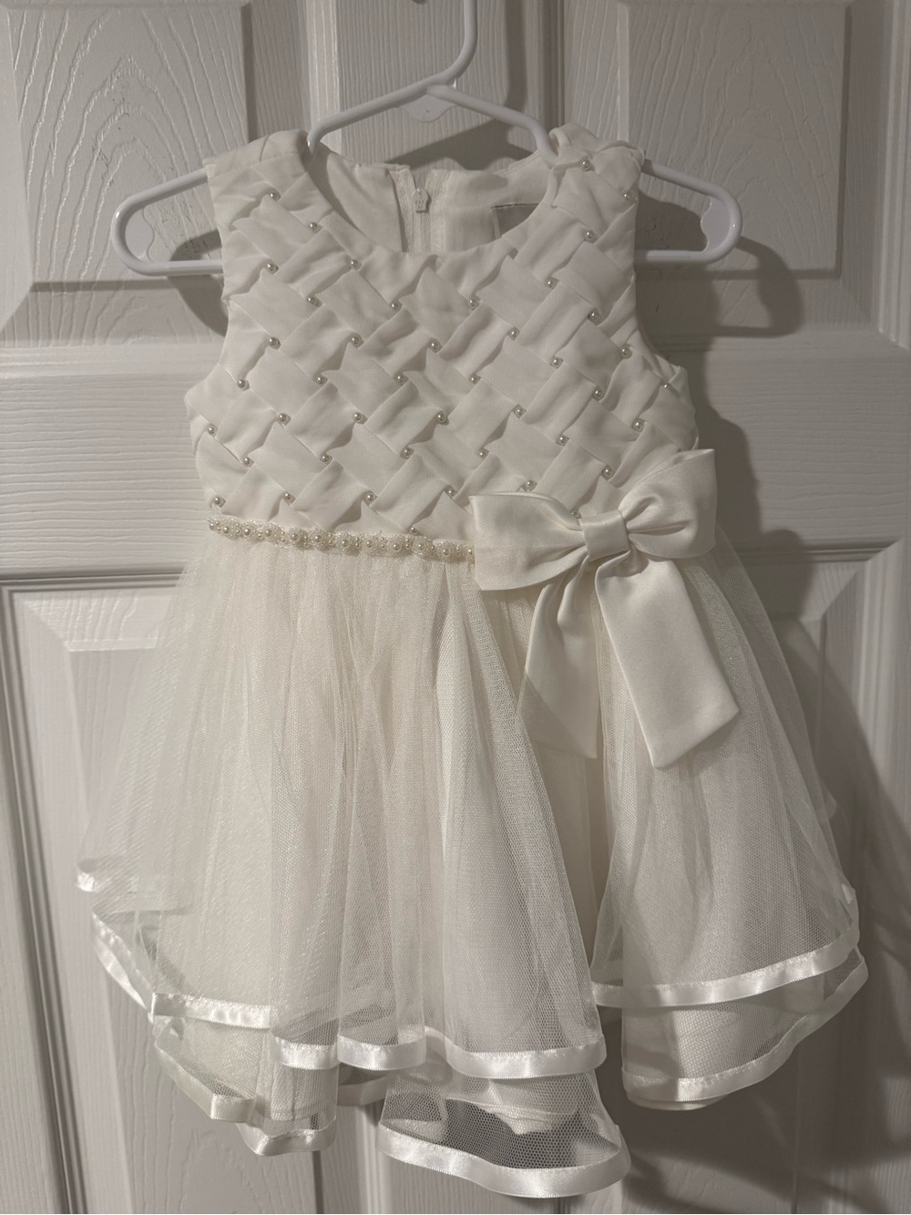 Rare Editions Ivory Woven Bodice Tulle Dress with Bow